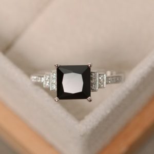 Princes cut, black spinel ring, sterling silver, black ring, gemstone spinel | Natural genuine Gemstone rings, simple unique handcrafted gemstone rings. #rings #jewelry #shopping #gift #handmade #fashion #style #affiliate #ad