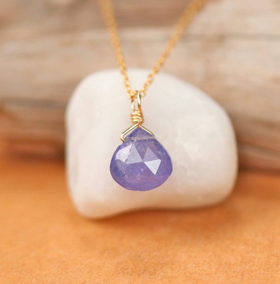 Tanzanite Necklace - Drop Necklace - Crystal Necklace - Purple Necklace - Tiny Necklace - Floating Necklace - 14k Gold Filled Necklace