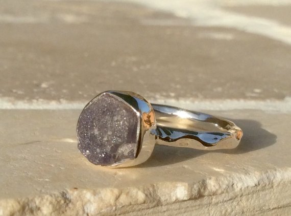 Blue Raw Stone Ring, Tanzanite Silver Ring, Rough Gemstone Ring, Natural Stone Silver Ring