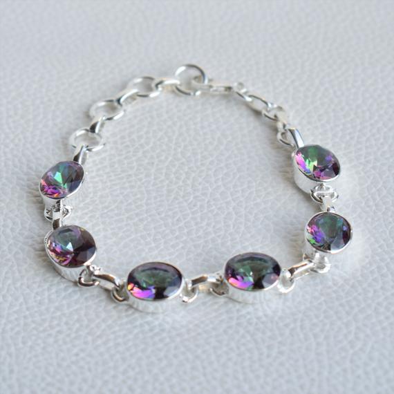 Mystic Topaz Bracelet, Handmade Bracelet, Women Bracelet, 925 Sterling Silver Bracelet, Oval Topaz Bracelet, Wedding Gift , Gift For Her