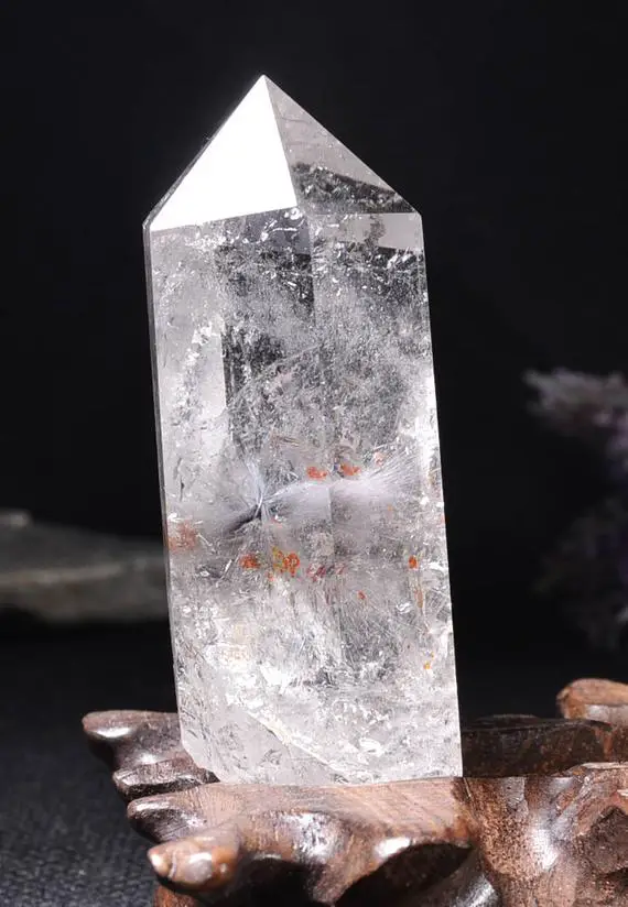 3.2"natural Clear Sliver Rutilated Quartz Point/rare White Tourmaline  Rutilated Crystal Tower-80*35*30mm 83g
