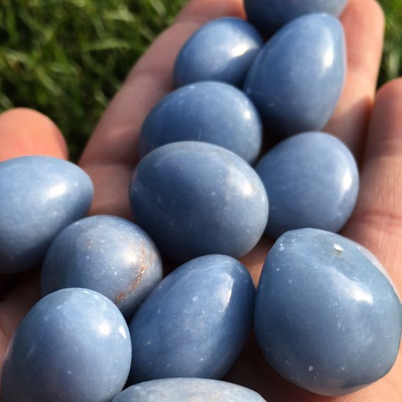 Angelite Tumbled Stone - From Peru - Anhydrite Tumbled Stone - Light Blue Polished Crystal - From Peru - Angelite Crystal - Tumbled Angelite