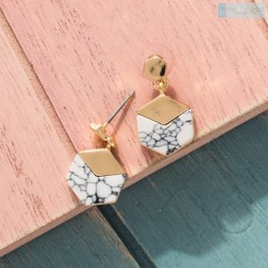 White marble earrings, Dangle drop earrings, Geometric earrings, Hexagon earrings, Dainty earrings, Birthday gift, Howlite earrings | Natural genuine Howlite earrings. Buy crystal jewelry, handmade handcrafted artisan jewelry for women.  Unique handmade gift ideas. #jewelry #beadedearrings #beadedjewelry #gift #shopping #handmadejewelry #fashion #style #product #earrings #affiliate #ad