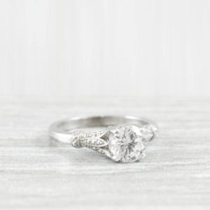 White sapphire engagement ring art nouveau 1900's inspired band ring in yellow/rose/white gold or platinum for her | Natural genuine Array rings, simple unique alternative gemstone engagement rings. #rings #jewelry #bridal #wedding #jewelryaccessories #engagementrings #weddingideas #affiliate #ad
