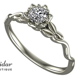 White Sapphire Engagement Ring, Flower Engagement Ring, Diamond Engagement Ring, Solitaire Engagement Ring, Lotus Leaf Ring, Floral Ring, | Natural genuine Gemstone rings, simple unique alternative gemstone engagement rings. #rings #jewelry #bridal #wedding #jewelryaccessories #engagementrings #weddingideas #affiliate #ad