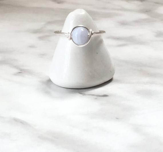Wire Dainty Blue Lace Agate Ring,agate Ring,blue Agate Ring,light Blue Ring,blue Stone Ring,bridal Gift,something Blue Gift,girlfriend Gift