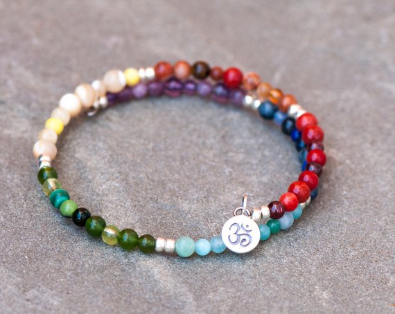 Yoga Bangle, Chakra Bracelet, Silver Om Charm, Rainbow Bangle, Natural Stone, Multicolor Memory Wire, Zen Bracelet Chakra Color, Ohm Charm Yoga Bangle, Chakra Bracelet, Silver Om Charm, Rainbow Bangle, Natural Stone, Multicolor Memory Wire, Zen Bracelet Chakra Color, Ohm Charm