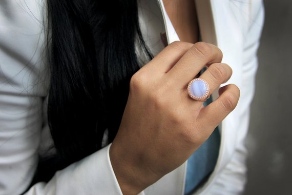 Custom Made Agate Ring · Rose Gold Gemstone Ring · Statement Ring Pink Gold · Gemstone Ring · Handmade Stone Rings · Blue Lace Agate Jewelry