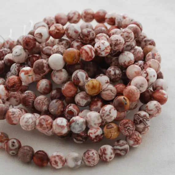 Natural Laguna Agate (red, White) Semi-precious Gemstone Round Beads - 4mm, 6mm, 8mm, 10mm Sizes - 15" Strand