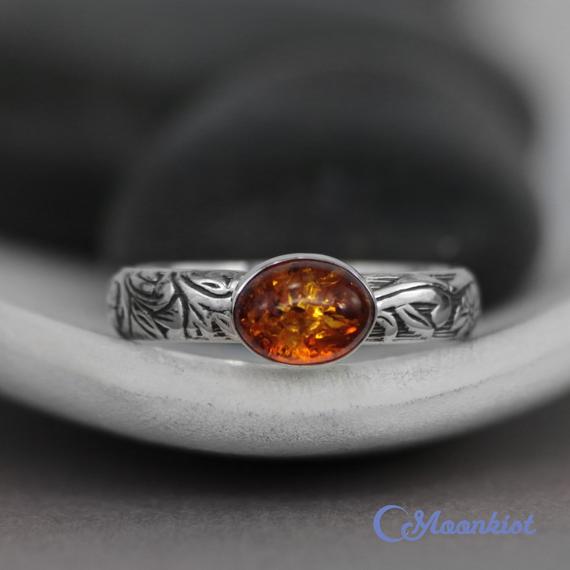 Oval Amber Promise Ring, Sterling Silver Amber Ring, Amber Engagement Ring, Taurus Birthstone | Moonkist Designs