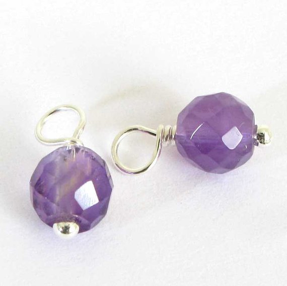 Amethyst Charm, Faceted 5mm Amethyst Dangles, Sterling Silver Wire Wrapped Component, With Or Without Jump Rings, February Birthstone