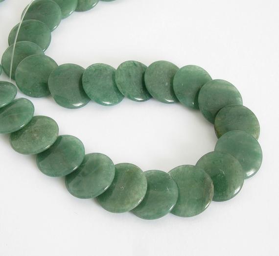 16mm Green Aventurine Beads, 16mm Stacking Coin Aventurine Bead Strand, Full Strand, Natural Gemstone, 16mm Aventurine, Ave209