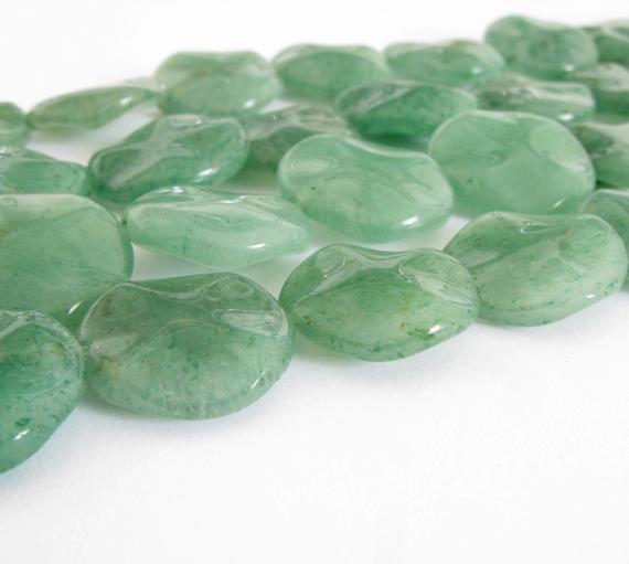 18mm Green Aventurine Beads, 18mm Wavy Coin Aventurine Bead Strand, Full Strand, Green Gemstone Beads, 18mm Aventurine, Ave210