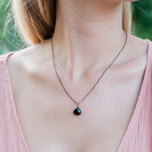 Black Tourmaline Necklace. Tiny Tourmaline Necklace. Small Tourmaline Teardrop Necklace. Genuine Tourmaline. October Birthstone Necklace | Natural genuine Array jewelry. Buy crystal jewelry, handmade handcrafted artisan jewelry for women.  Unique handmade gift ideas. #jewelry #beadedjewelry #beadedjewelry #gift #shopping #handmadejewelry #fashion #style #product #jewelry #affiliate #ad