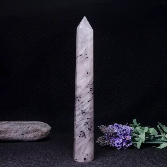 Rare Natural Extra Large Black Rutilated Quartz Tower/black Tourmaline Point/rutilated Crystal Collection/crystal Gift-36*36*250mm 463g#1796