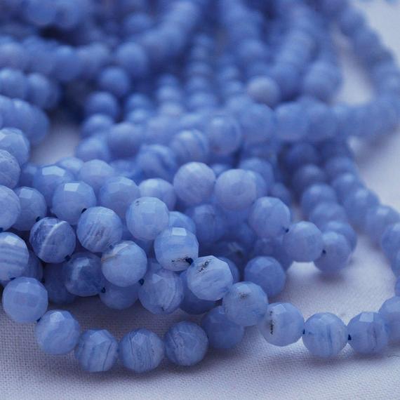 Blue Lace Agate Faceted Round Beads - 6mm, 8mm, 10mm Sizes - 15" Strand -  Semi-precious Gemstone