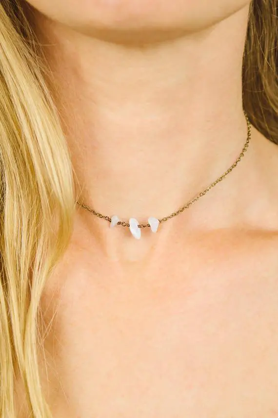 Blue Lace Agate Choker Necklace. Tiny Beaded Choker. Beaded Boho Choker. Blue Crystal Choker. Beaded Boho Choker. Simple Agate Choker.