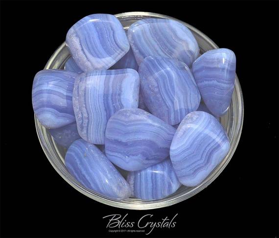 1 Blue Lace Agate Tumbled Stone (3 Sizes - L, Xl, Jumbo) For Peace Of Mind #bl03