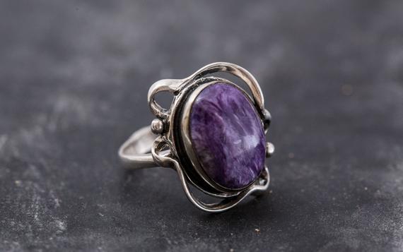 Purple Charoite Ring, Natural Charoite, Charoite Ring, Artistic Ring, Purple Ring, Unique Ring, Scorpio Birthstone, Solid Silver, Charoite