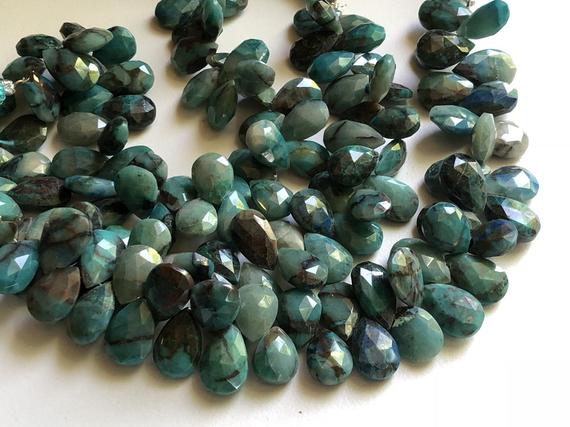 9x13mm - 10x14mm Chrysocolla Pear Beads, Natural Chrysocolla Faceted Pear Beads, Chrysocolla For Jewelry, Chrysocolla (4in To 8in Options)