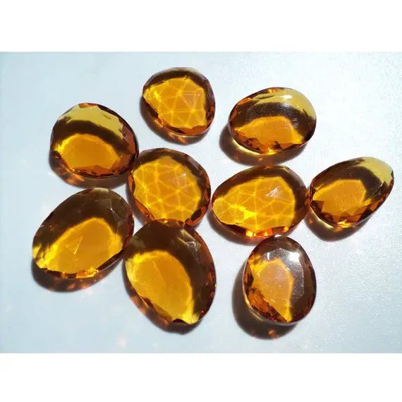 16-19mm Citrine Hydro Quartz Rose Cut Cabochons,citrine Colored Hydro Quartz Faceted Flat Back Cabochons For Jewelry (5pcs To 10pcs Options)