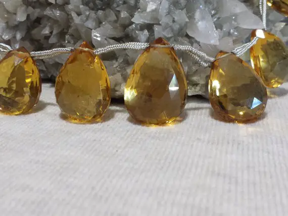 Aaa Quality Citrine Faceted Graduating Flat Drop Beads 8 In. Faceted Pear Pendent Beads, Large Citrine Beads