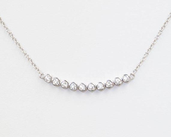 14k Diamond Bezel Bar Necklace / Diamond Bezel Necklace / Diamond Bar Necklace / Diamond Necklace / Everyday Necklace / White Gold