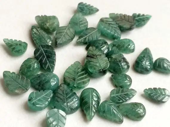 7-11mm Emerald Leaf Cabochons, Green Emerald Hand Carved Loose Gemstones, 3pcs Emerald For Jewelry, Carved Emerald Gems - Pgpa58