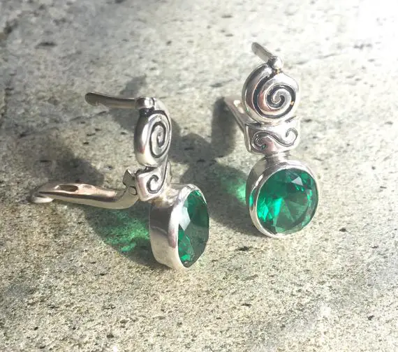 Emerald Earrings, Antique Earrings, Vintage Earrings, Antique Emerald, Green Earrings, Sterling Silver, Green Vintage, Solid Silver