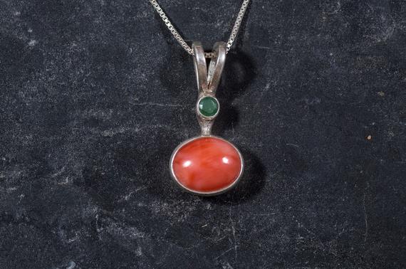 Coral Pendant, Angel Skin Coral, Natural Coral, Emerald Pendant, Coral Necklace, March Birthstone, Vintage Pendant, Natural Stones, Coral