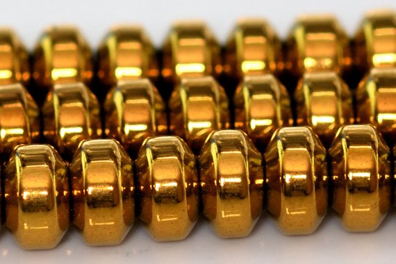 6x3mm Gold Hematite Beads Grade Aaa Natural Gemstone Rondelle Loose Beads 15" / 7" Bulk Lot Options(101403)