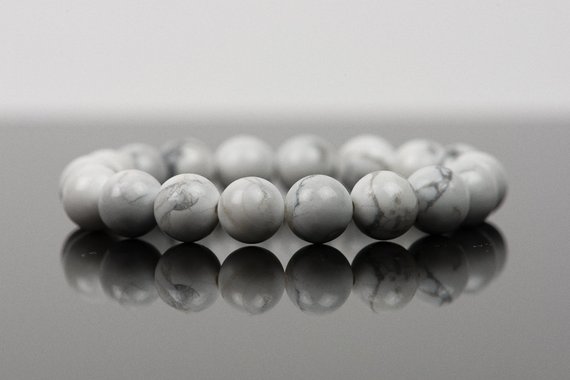 White Howlite Bracelet, Handmade Gemstone Jewelry, Gemstone Bracelet, 10mm White Gemstone Beads