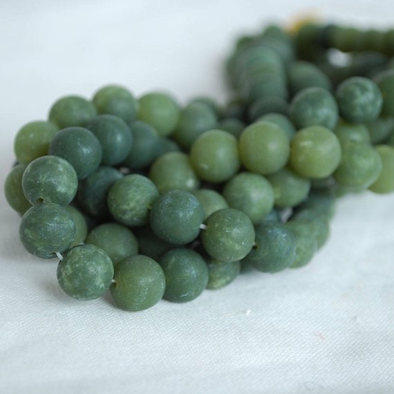 Nephrite Jade Frosted Matte Round Beads - 6mm, 8mm, 10mm Sizes - 15" Strand - Natural Semi-precious Gemstone