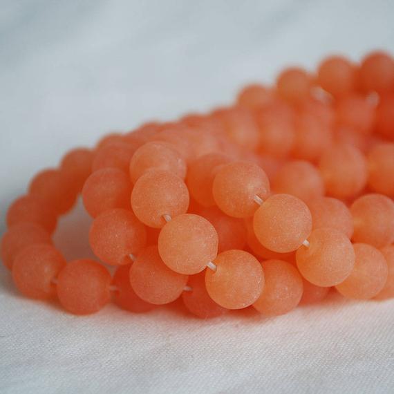 Orange Jade (dyed) Frosted Matte Round Beads - 4mm, 6mm, 8mm, 10mm Sizes - 15" Strand