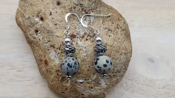 Dalmatian Jasper Earrings. Crystal Reiki Jewelry Uk. Bali Silver Dalmation Jasper Dangle Drop Earrings. Empowered Crystals