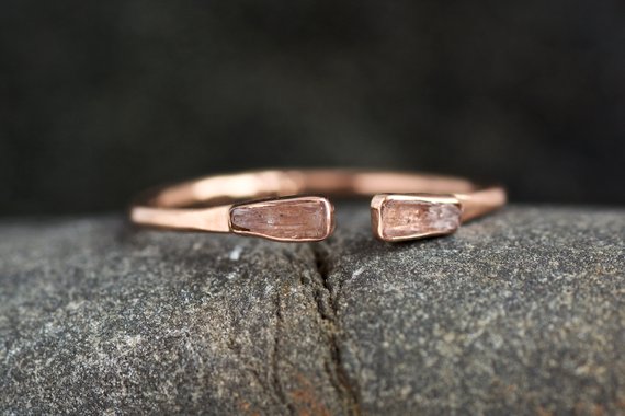 Pink Kunzite Ring. Adjustable Alternative Organic Rustic Raw Rough Uncut Pink Natural Kunzite Crystal Ring. Unique Adjustable Thumb Ring
