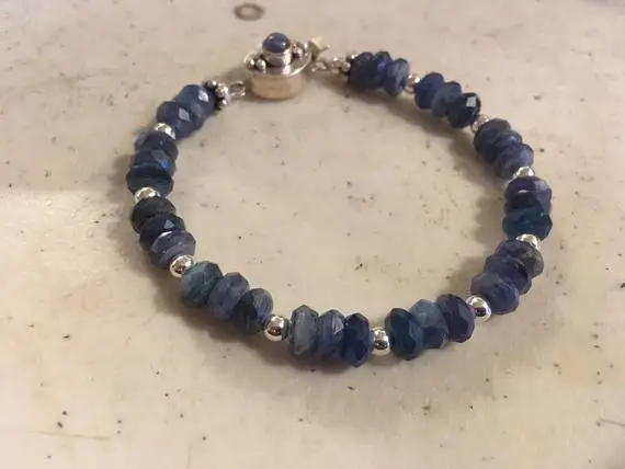 Blue Bracelet- Kyanite Gemstone Jewelry - Sterling Silver Jewellery - Denim - Beaded