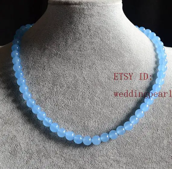 Light Blue Jade Necklace, Sing Strand 8mm Bead Necklace, Dyed Color Jade, Bridesmaid Necklace, Women Necklace,statement Necklace