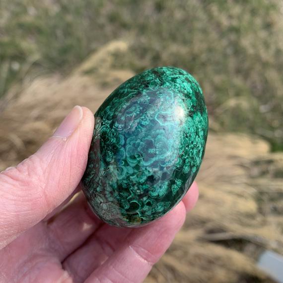 59mm Malachite Crystal Egg - Natural Stone - Polished - Healing Crystal - Meditation Stone - Display/decor - Collectible- From Dr Congo 176g