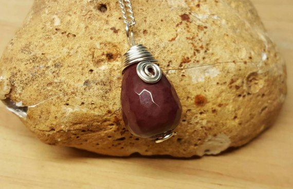 Brown Mookaite Pendant Necklace. Reiki Jewelry Uk. Tear Drop Wire Wrapped Pendant