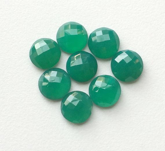 12mm Green Onyx Rose Cut Cabochons, Green Onyx Faceted Round Flat Back Cabochon For Jewelry, Onyx Round Gem (5pcs To 10pcs Options) - Bgp268
