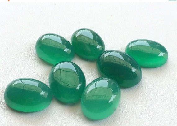 12x16- 16x20mm Approx Green Onyx Plain Oval Flat Back Plain Cabochons 12 Pieces For Jewelry Making - Nnga51