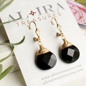 Shop Onyx Earrings! Black Onyx Gold Filled Earrings wire wrapped natural gemstone simple minimalist dangle drops healing protection holiday gift for her 4947 | Natural genuine Onyx earrings. Buy crystal jewelry, handmade handcrafted artisan jewelry for women.  Unique handmade gift ideas. #jewelry #beadedearrings #beadedjewelry #gift #shopping #handmadejewelry #fashion #style #product #earrings #affiliate #ad