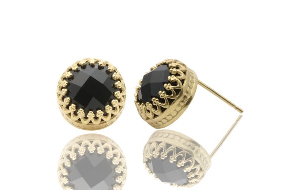 Black Onyx Earrings · Gold Earrings · Large Stud Earrings · Gemstone Earrings · Semi Precious Earrings · 14k Gold Earrings