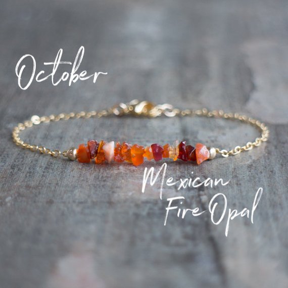 Mexican Opal Bracelet, Raw Mexican Fire Opal Bracelet, Orange Crystal Bracelet, Birthstone Jewelry, October Birthday Gifts For Her