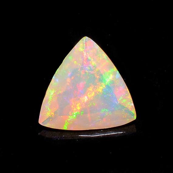 7mm Ethiopian Opal Trillion Cut Stone, Ethiopian Faceted Opal, Opal Faceted Cabochon, Fire Opal For Jewelry, 0.75ctw - O/274