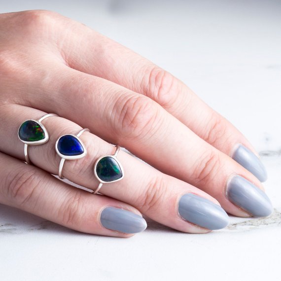 Black Opal Ring-sterling Silver Black Opal-natural Black Opal Ring-october Birthstone Ring-gemstone Ring-welo Opal-silver Birthstone Ring