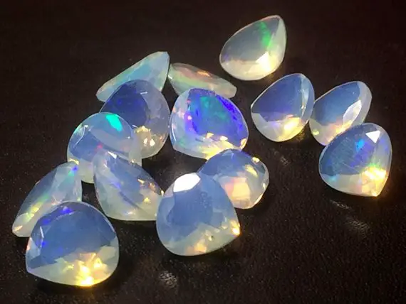 6-7mm Ethiopian Opal Faceted Heart Cut Stone, Fire Opal Faceted Heart Cut Stone, Ethiopian Welo Opal For Ring (2pcs To 4pcs Options) - Pnt4