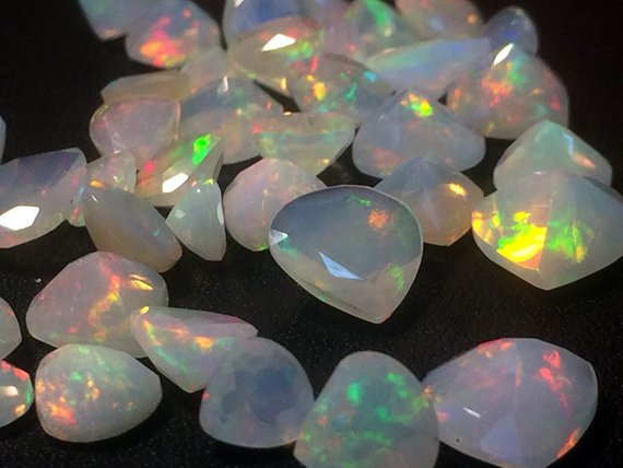 4-6mm Ethiopian Opal Faceted Heart Cut Stone, Fire Opal Faceted Heart Cut Stone, Ethiopian Opal For Jewlery (2pcs To 4pcs Options) - Pnt1