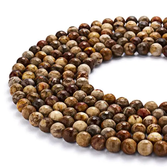 Natural Petrified Wood Faceted Round Beads 6mm 8mm 10mm 15.5" Strand